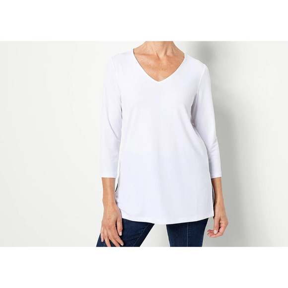 Susan Graver Tops - Susan Graver Modern Essentials Regular Liquid Knit Tunic White, X-SMALL